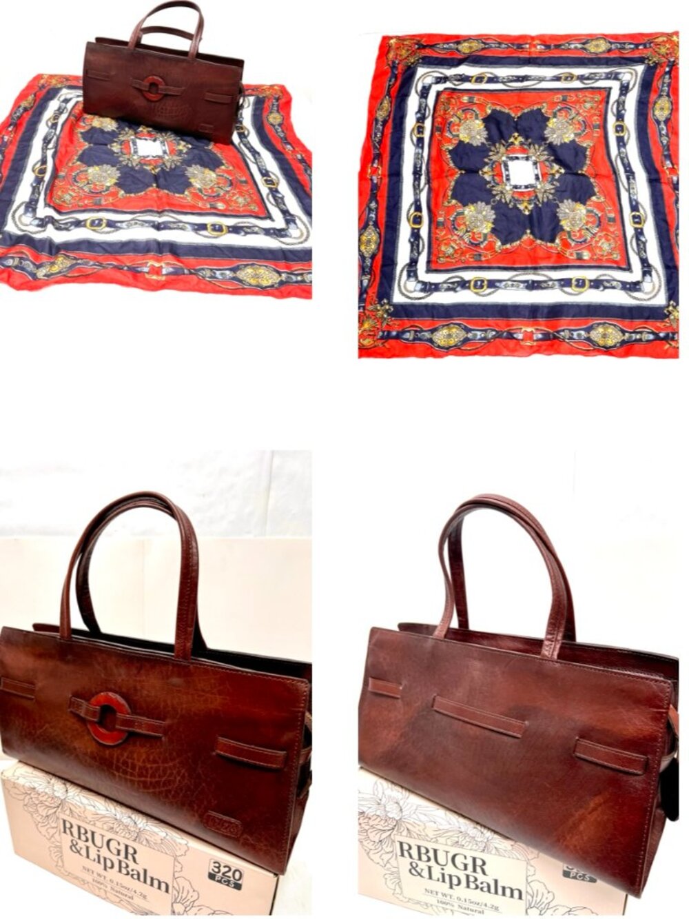 New-Classic  IBIZA Aoyama  Choco Brown Leather Hand Shoulder Bag + Silk Scarf (8 - Picture 11 of 16